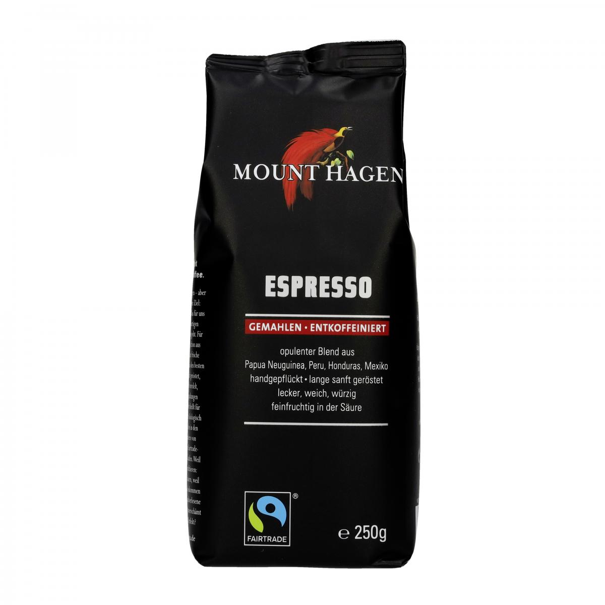 Mount Hagen Fairtrade Espresso, gemahlen, entkoffe