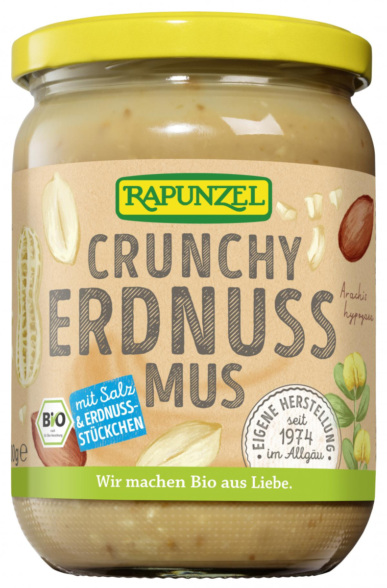 Rapunzel Erdnussmus Crunchy mit Salz, 500 gr Glas