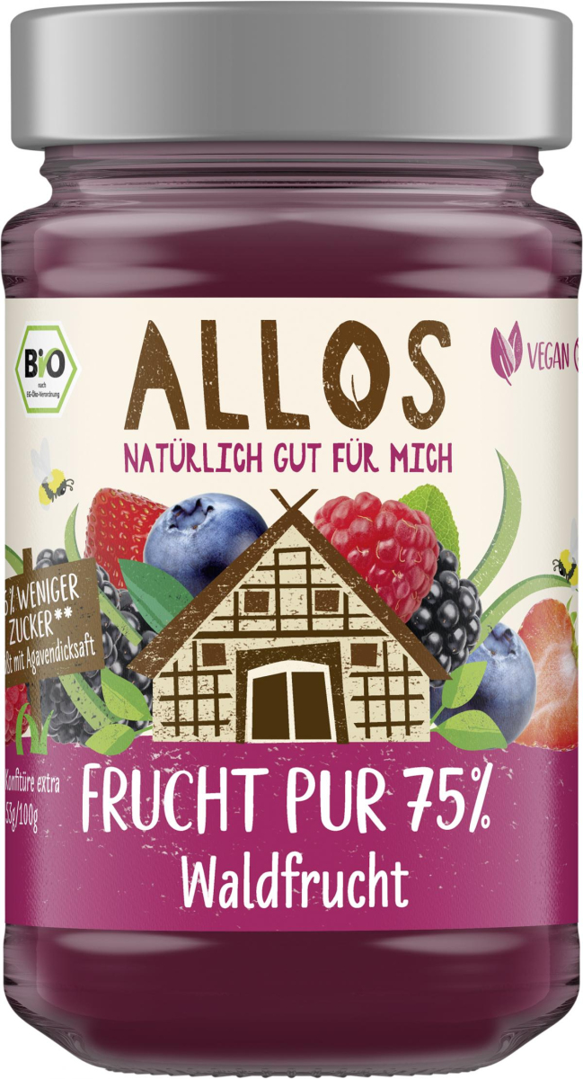 Allos Frucht Pur Waldfrucht, 250 gr Glas -75% Fruc