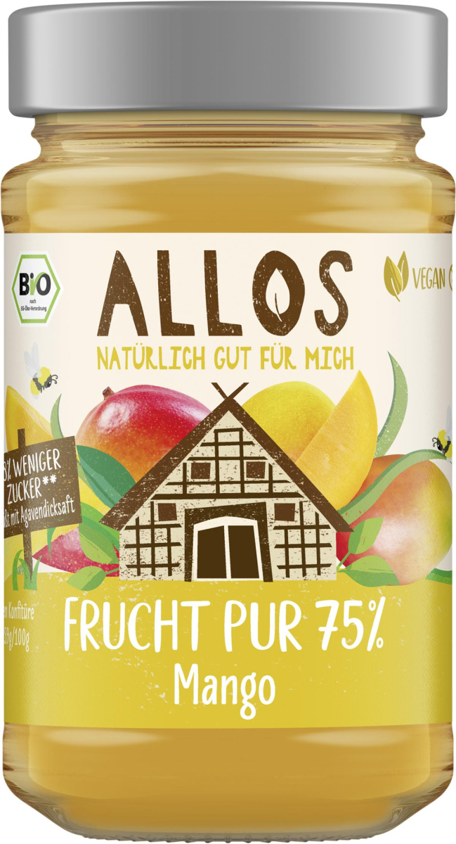 Allos Frucht Pur Mango, 250 gr Glas -75% Fruchtant