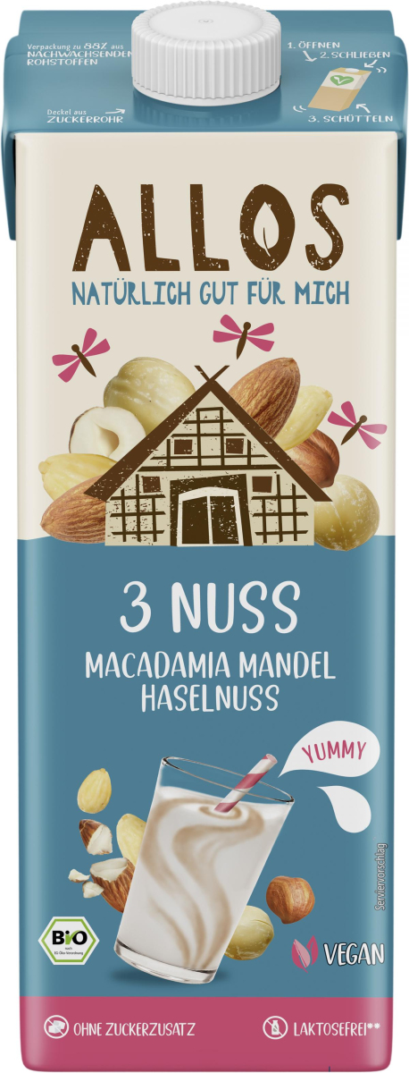 Allos 3 Nuss Drink - Macadamia, 1 L Packung