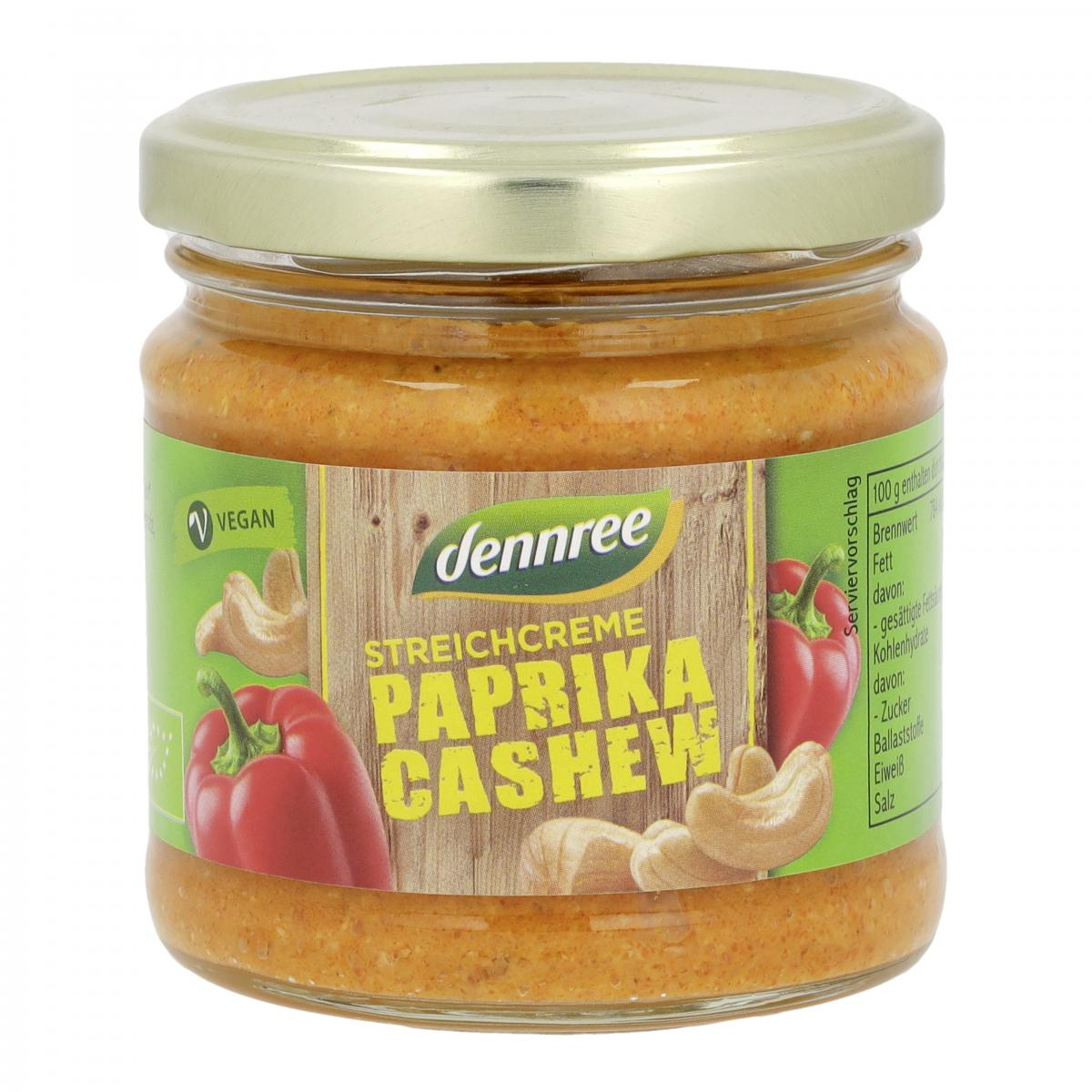 dennree Streichcreme Paprika Cashew, 180 gr Glas