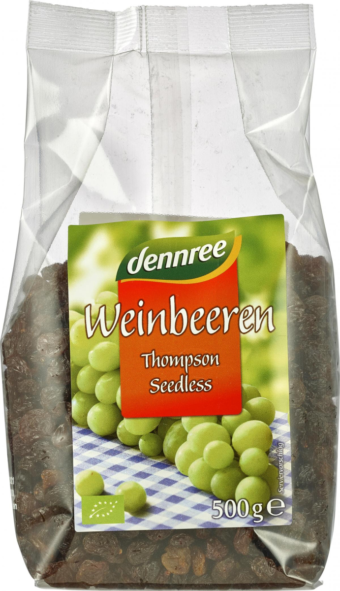 dennree Weinbeeren Thompson Seedless, geölt, 500 g