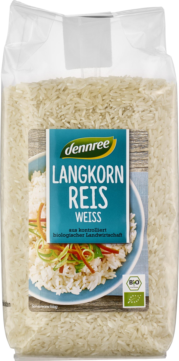dennree Langkornreis, weiß, Pakistan, 1 kg Packung