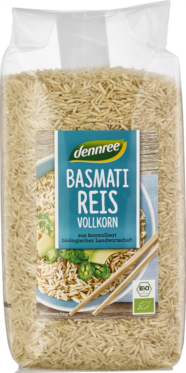 dennree Basmati-Reis Vollkorn, Indien,1 kg Packung