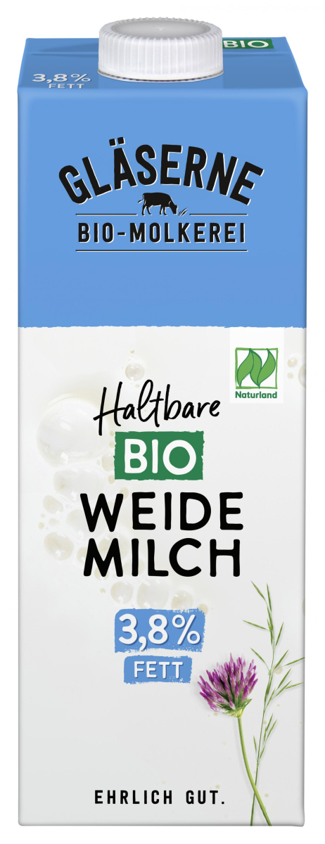 Gläserne Molkerei H-Vollmilch 3,8%, 1 ltr Packung