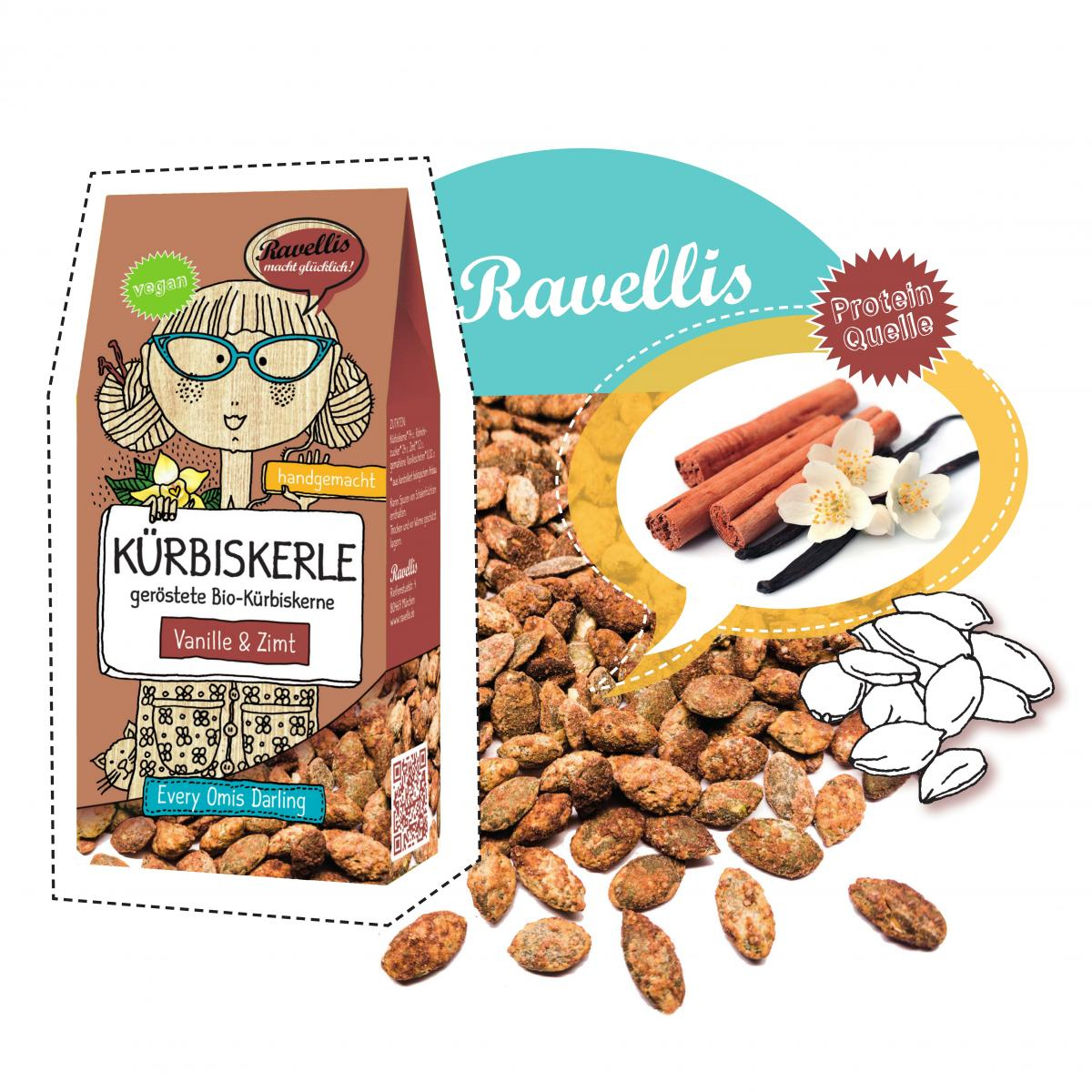Ravellis Kürbiskerne Zimt-Vanille, 80 gr Packung