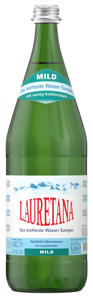 Lauretana Mineralwasser mild, 1 ltr Flasche