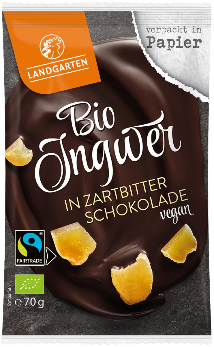 Landgarten Ingwer in Zartbitter-Schokolade, 70 gr