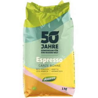 dennree Espresso, ganze Bohne, 1 kg Packung