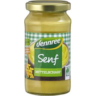 dennree Mittelscharfer Senf, 200 ml Glas