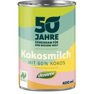 dennree Kokosmilch 60%, 400 ml Dose - ohne Zusatzs