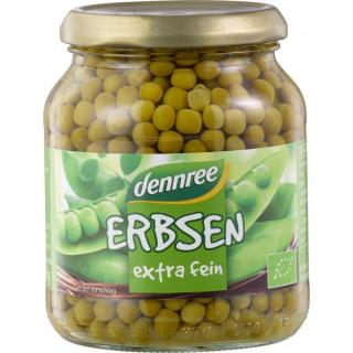 dennree Erbsen extra fein, 350 gr Glas