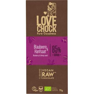 Lovechock Blaubeere & Hanfsaat RAW Chocolate, 70 g