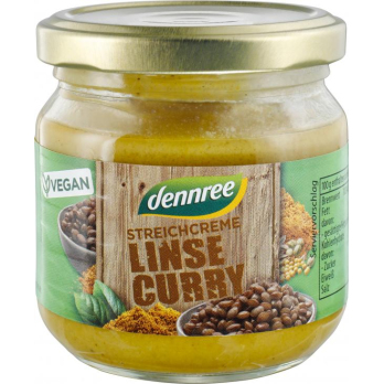 dennree Streichcreme Linse Curry, 180 gr Glas