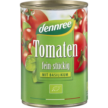 dennree Tomaten fein-stückig mit Basilikum, 400 gr
