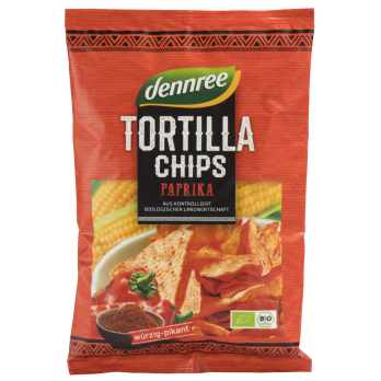 dennree Tortilla Chips Paprika, 125 gr Packung