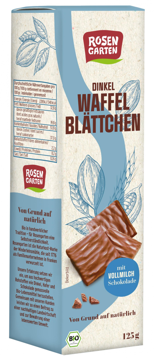 Rosengarten Dinkel-Waffelblättchen Vollmilch, 125g