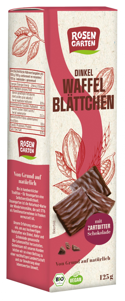 Rosengarten Waffelblättchen in Zartbitter, 125g