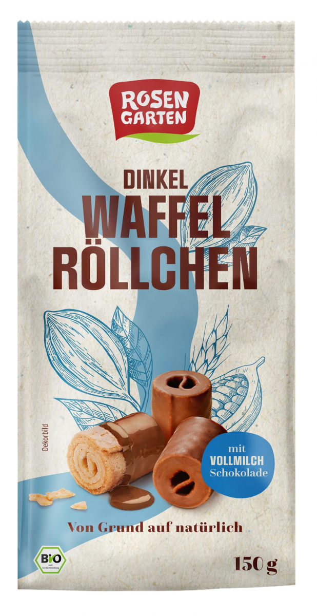 Rosengarten Dinkel-Waffelröllchen Vollmilch, 150 g