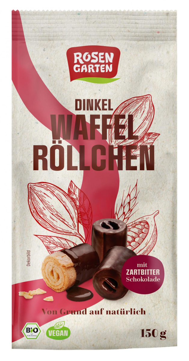 Rosengarten Dinkel-Waffelröllchen Zartbitter, 150