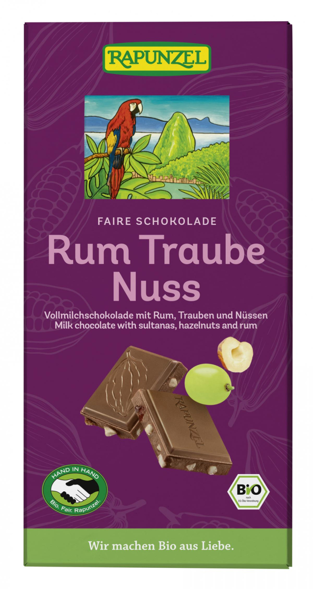 Rapunzel Rum-Trauben-Nuss Schokolade HIH, 100 gr S