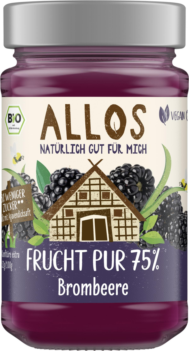 Allos Frucht Pur Brombeere, 250 gr Glas -75% Fruch
