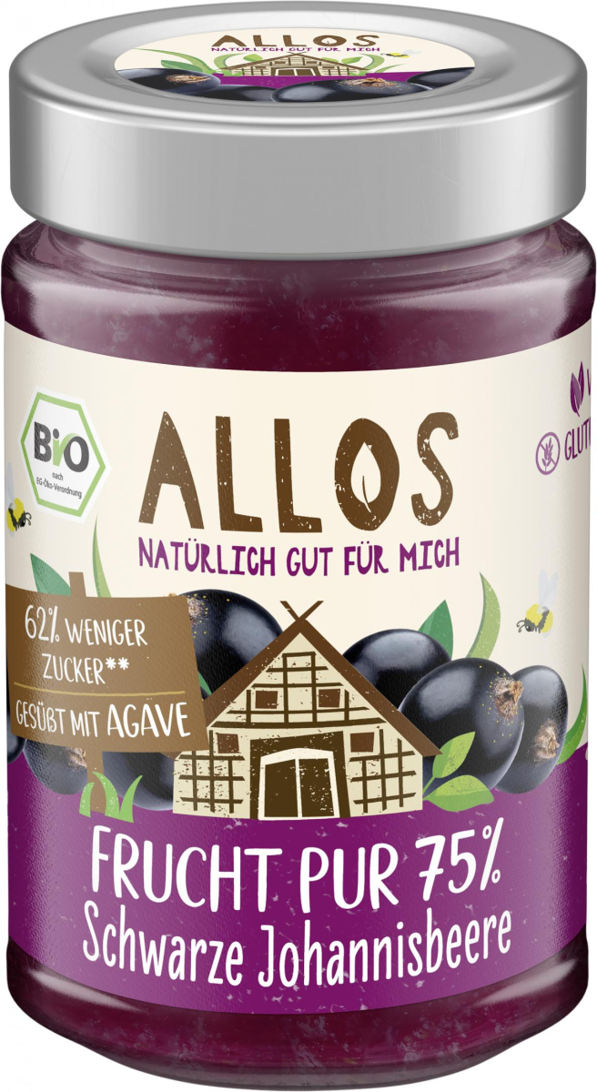 Allos Frucht Pur 75% Schwarze Johannisbeere, 200 g