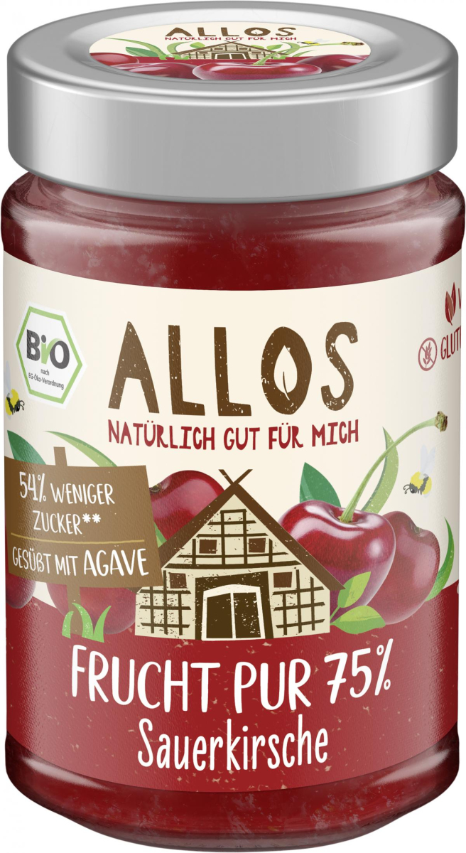Allos Frucht Pur 75% Sauerkirsche, 200 g Glas