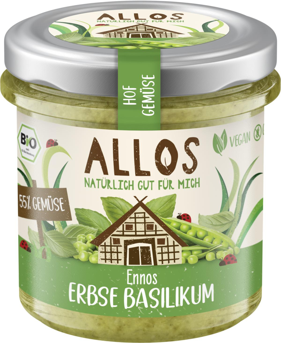 Allos Hof-Gemüse Ennos Erbse Basilikum, 135 gr Gla