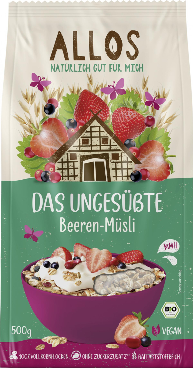 Allos Das Ungesüßte Beeren-Müsli, 500 gr Packung