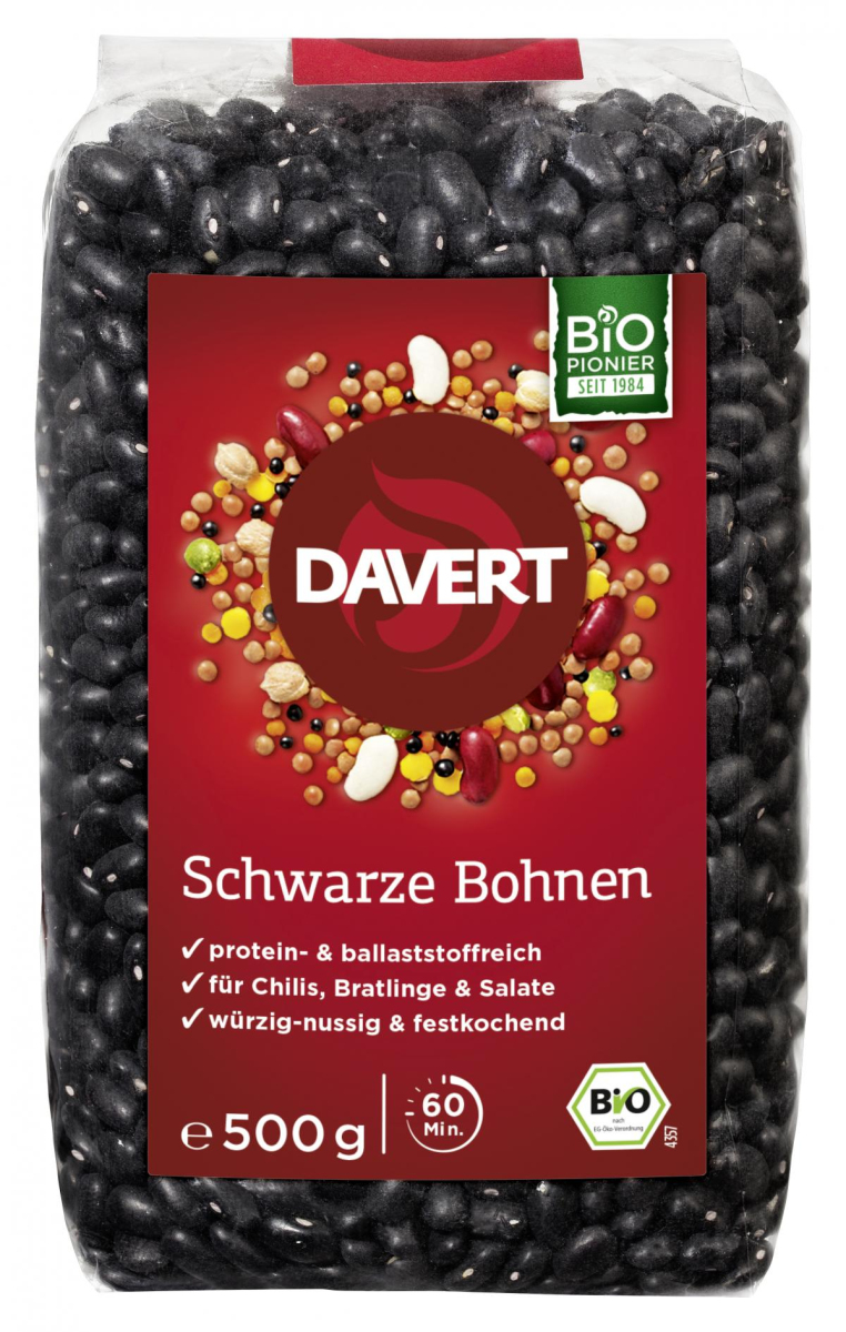 Davert Schwarze Bohnen, 500 gr Packung
