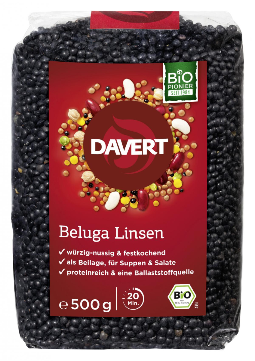 Davert Linsen Beluga schwarz, 500 gr Packung