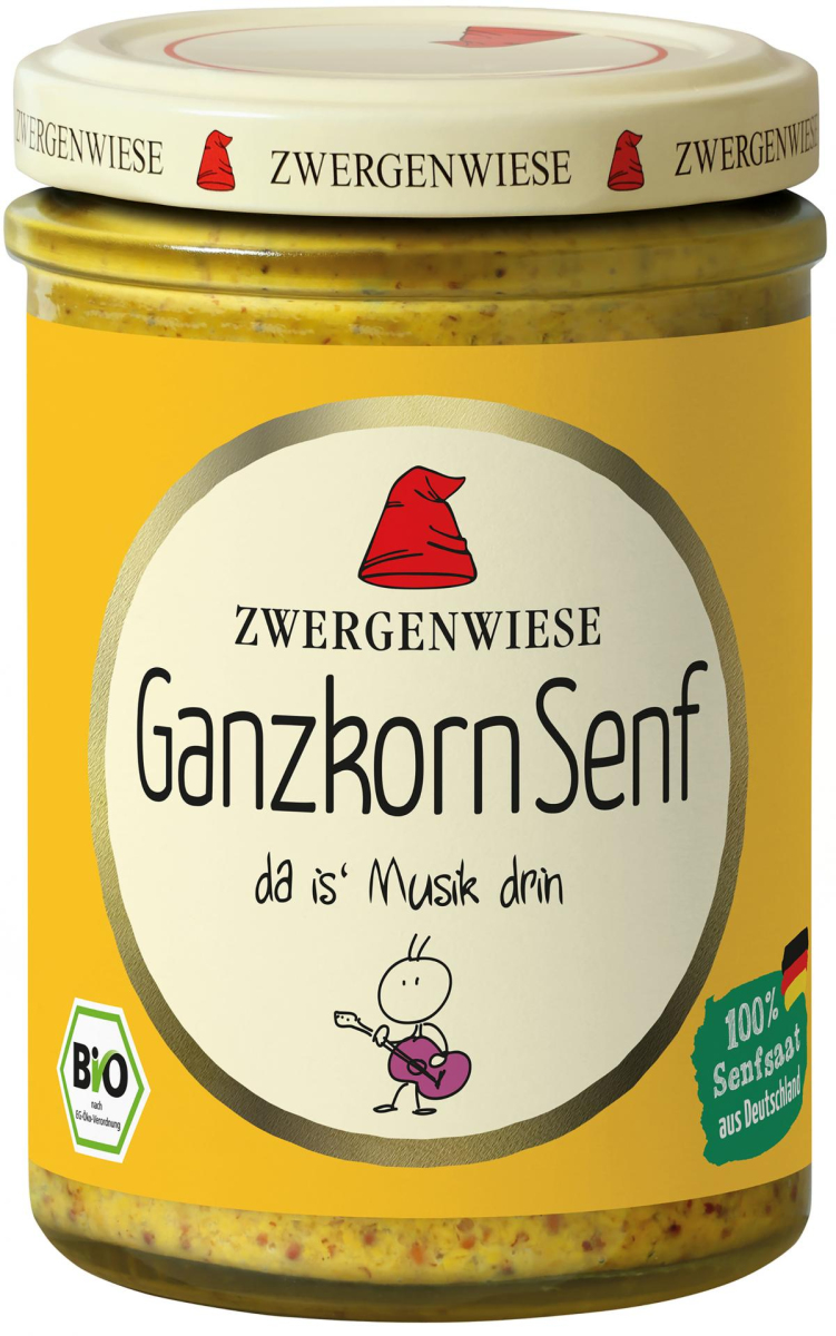 Zwergenwiese Ganzkorn Senf, 160 ml Glas
