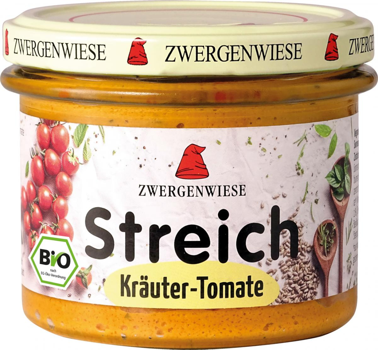 Zwergenwiese Kräuter-Tomate Streich, 180 gr Glas