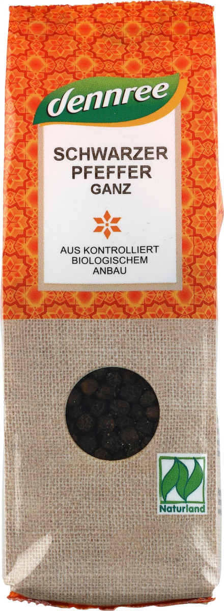 dennree Pfeffer schwarz, ganz, 65 gr Packung