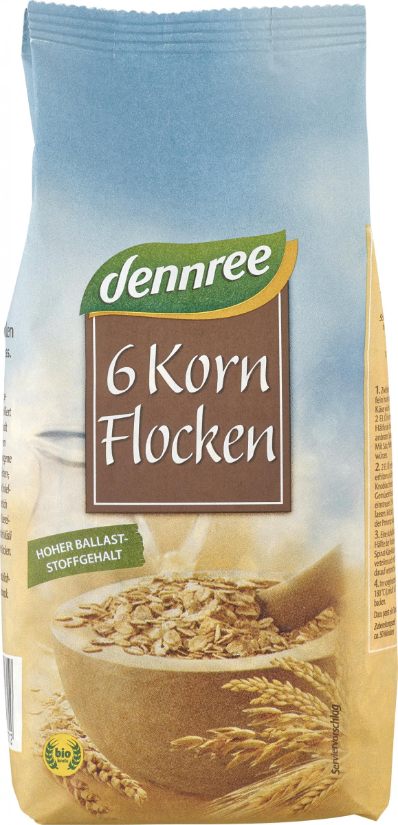 dennree 6-Kornflocken, 500 gr Packung