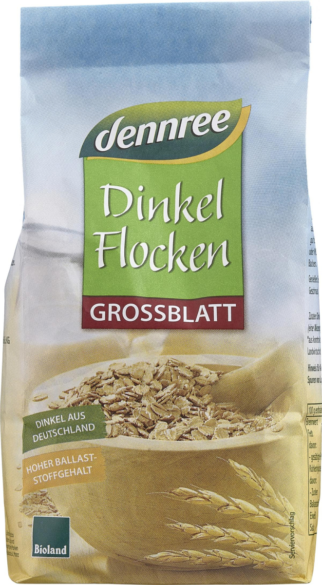 dennree Dinkelflocken Großblatt, 500 gr Packung