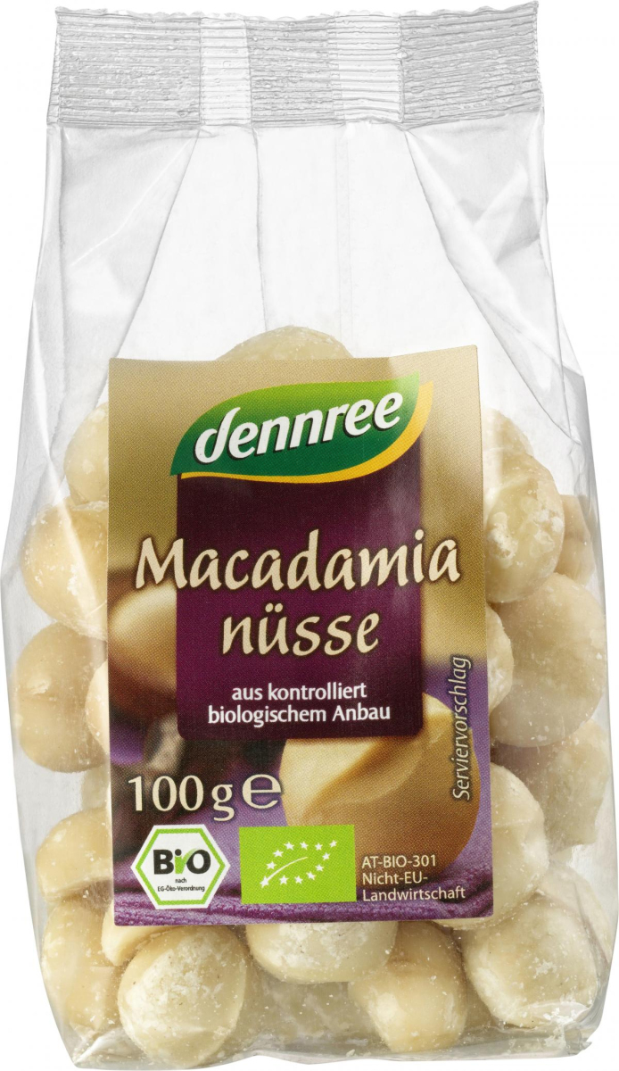 dennree Macadamianüsse, ganz, 100 gr Packung