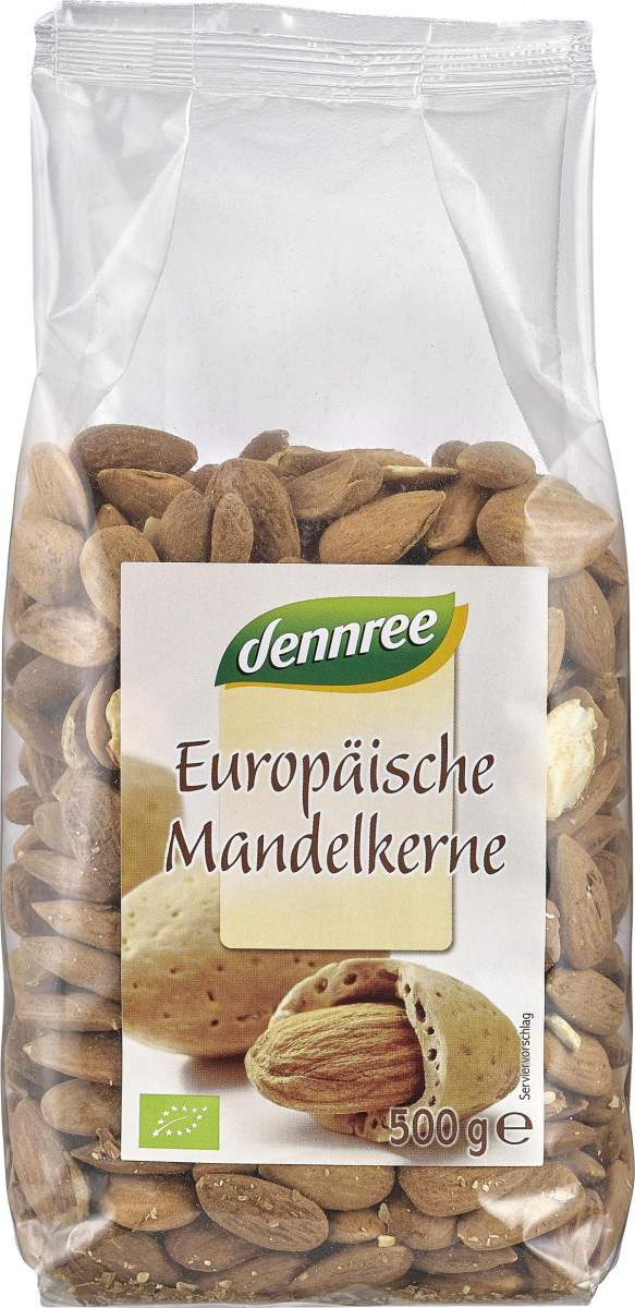 dennree Europäische Mandelkerne, ungeschält, 500 g