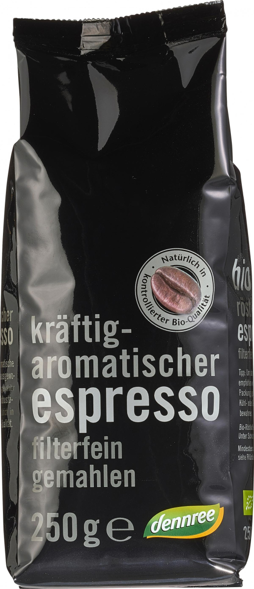 dennree Espresso, gemahlen, 250 gr Packung