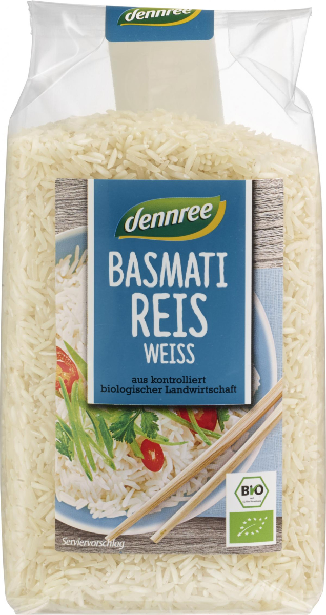 dennree Basmati-Reis weiß, Indien, 500 gr Packung