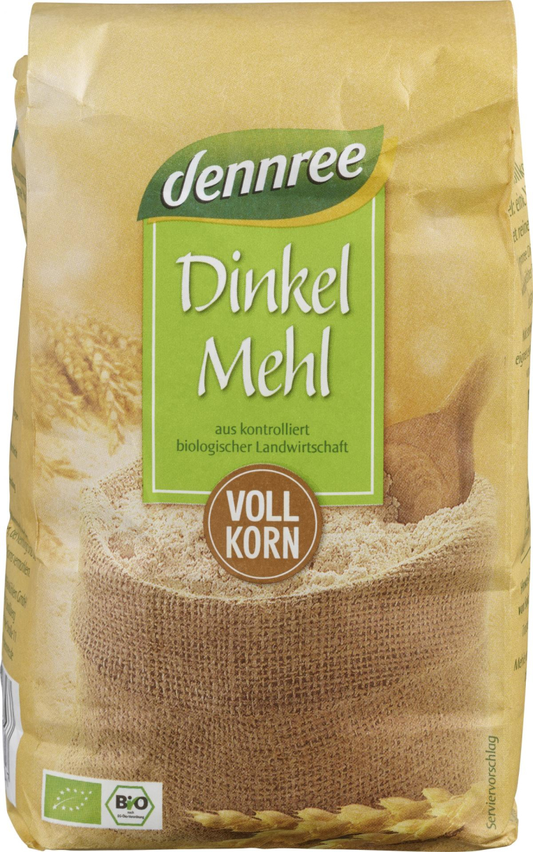 dennree Dinkelvollkornmehl, 1kg Packung