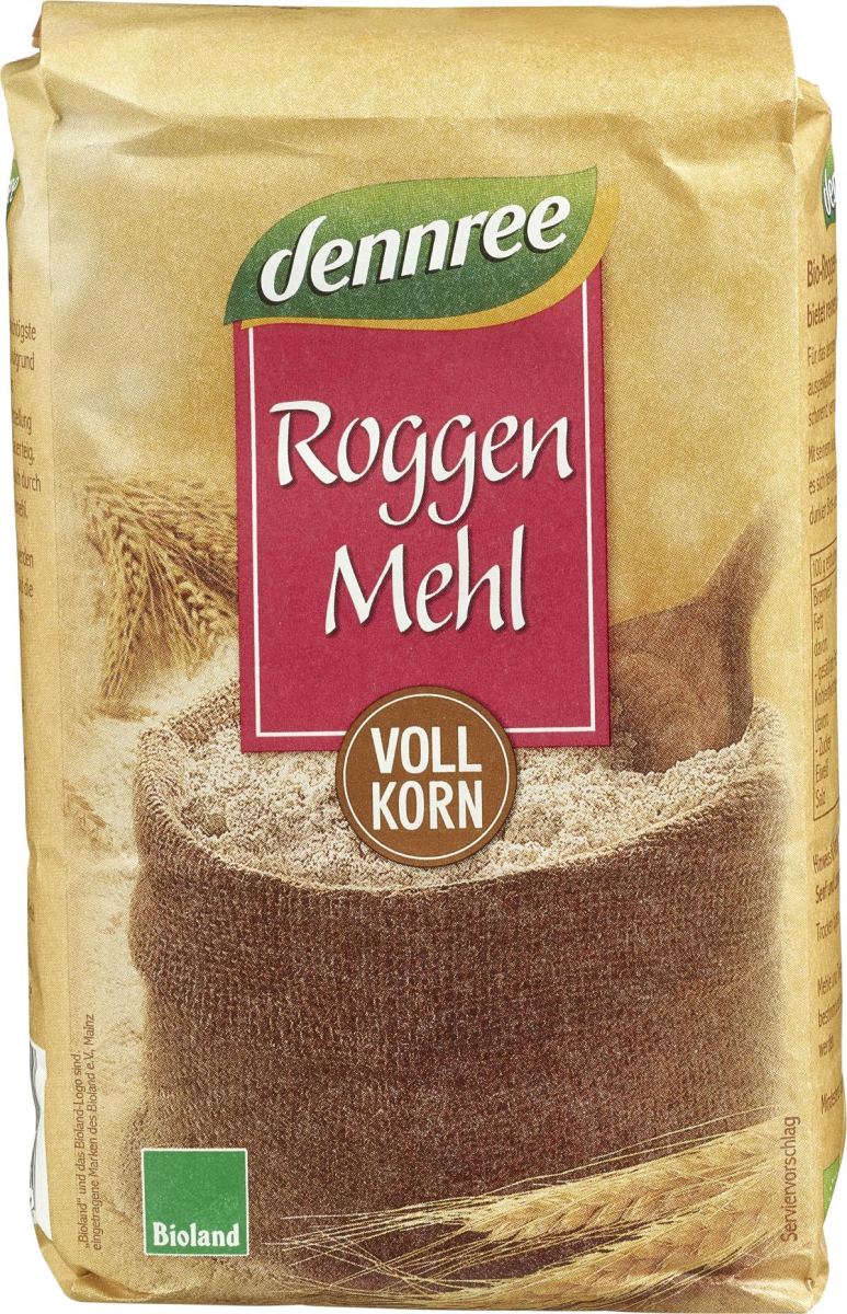 dennree Roggenvollkornmehl, 1kg Packung
