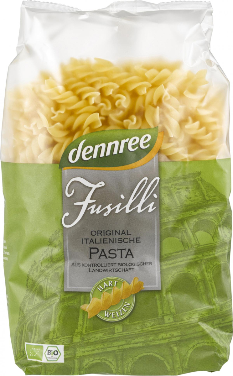 dennree Hartweizen-Fusilli, 500 gr Packung -hell-