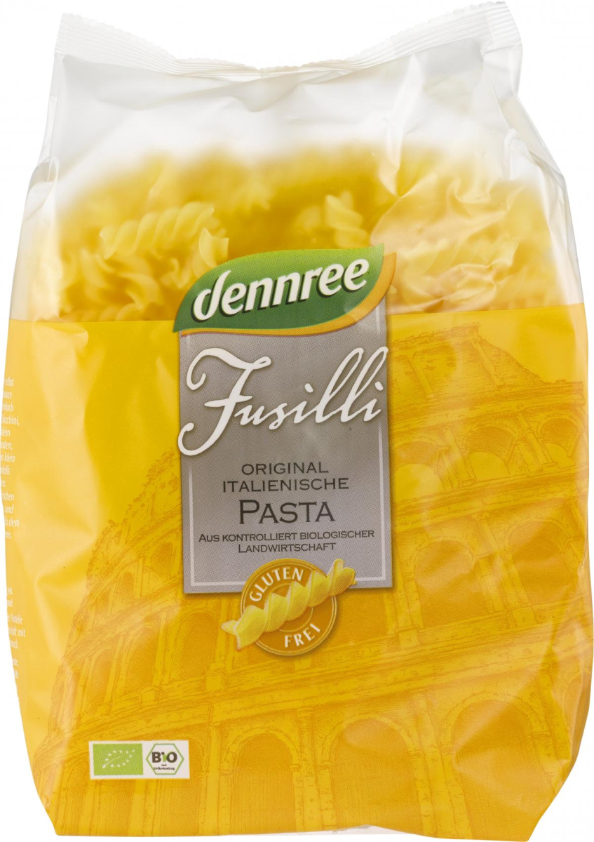 dennree Mais-Reis-Fusilli, 500 gr Packung -glutenf