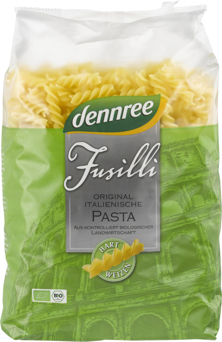 dennree Hartweizen-Fusilli, 1 kg Packung -hell-