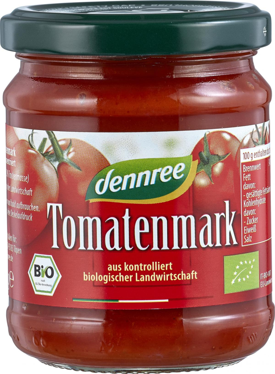 dennree Tomatenmark, 22% Trockenmasse, 200 gr Glas