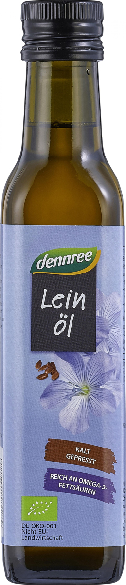 dennree Leinöl nativ, 250 ml Flasche
