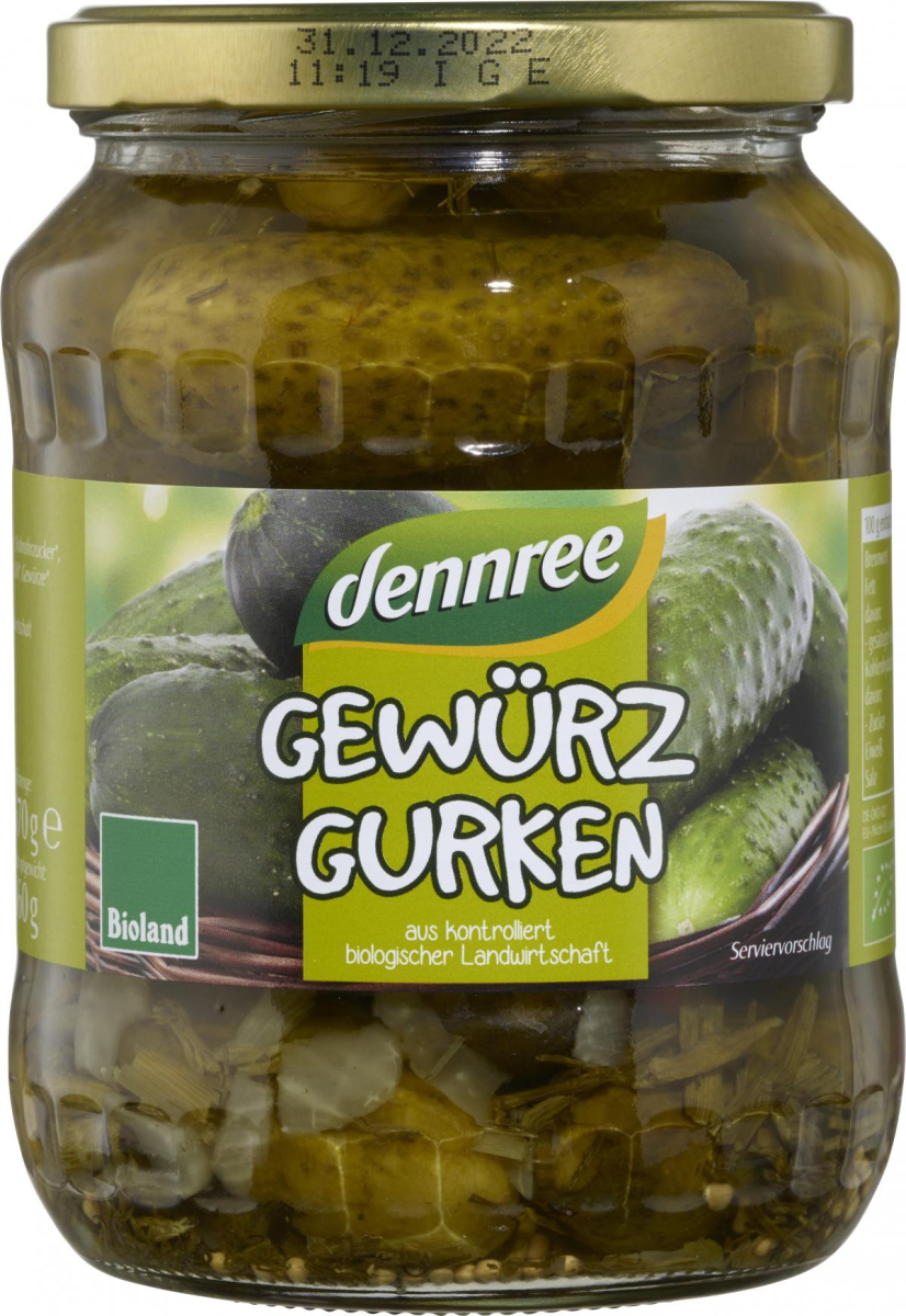 dennree Gewürzgurken, 670 gr Glas (360 gr)